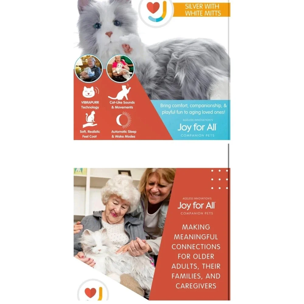 JOY FOR ALL - Silver Cat with White Mitts - Interactive Companion Pets - Grey